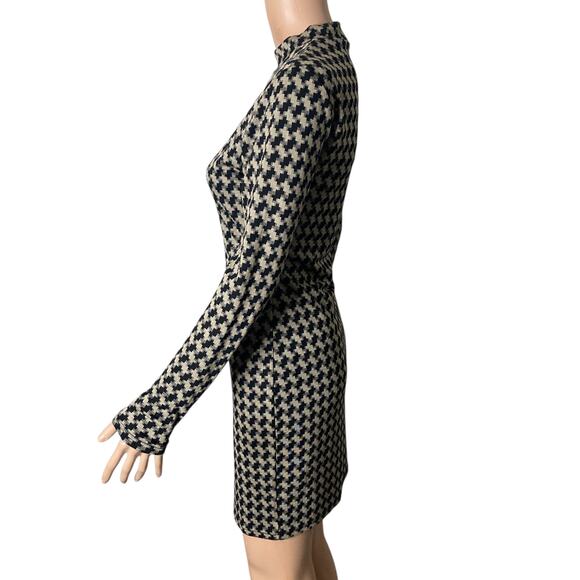 Lulus Cool Girl Status Mini Dress Medium Black Print Mock Neck Long Sleeve - Picture 11 of 13